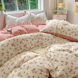 Qfdian Floral print French Style Bedding Set Bubble cotton Duvet Cover Set Washed Cotton Flat Sheet set Queen For Girl Decor Home