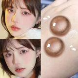 Qfdian Color Contact Lenses yearly Myopia Lenses with Diopter Enlarge Bright Cosmetic Power Lens Make Up for  Beautiful Eyes
