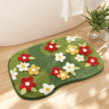 Qfdian  Creative Flower Bath Mat Home Bathroom Decoration Rug Thickened Flocking Super Fiber Carpet Absorbent Foot Mat Anti-slip