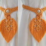 Qfdian  2pcs Bohemian Style Handmade Braided Leaf Cotton Rope Curtain Fasteners Curtain Ties Tassel Leaf Curtain Ties Home Decoration