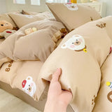 Qfdian  ‌New Washed Cotton Fresh Style Fitted Sheet Four-Piece Set, Duvet Cover, Student Dormitory Bed Sheet Three-Piece Set