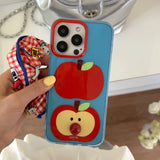Qfdian  Korea Lovely Apple Funny DIY Red Nose Transparent Blue Soft Mobile Phone Protective Cover Case for iPhone 16 15 14 13 12 Pro Max