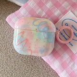 Qfdian  INS Colorful Graffiti Splash-ink Line Case Cover for AirPods 1 2 3 4 Air Pods Pro 2 Wireless Earphone Protective Cases Keyring
