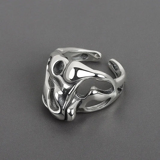 Silver Color Irregular Hollow Surface Bump Ring Female Trendy Jewelry Vintage Party Decoration Gift