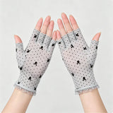 Qfdian  Summer sun protection half-finger lace gloves for women driving and riding ice silk thin breathable mesh elegant fingerless