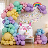 Qfdian  123-Piece Unicorn-Themed Party Decoration Set, Including Macaron-Style Latex Balloons, Suitable for Wedding Decorations, Anniversary Celebrations, and Birthday Party Arrangements, Including a Happy Birthday Banner