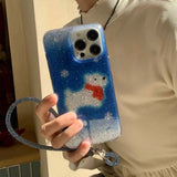 Qfdian Winter scarf puppy shiny fundas for iphone 15pro 14promax 13 15 16 14 pro max 13promax blue gradient anti-fall rope phone case
