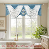 Qfdian  1Pc,Blue and White Luxury Waterfall Valance Curtain Hanging for Luxury Window Thick Swag with Pendant Beads Window Bedroom Decor