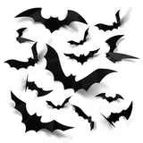 Qfdian  Halloween Bats Decorations,3D Pvc Bat on The Wall,Black Bats Wall Stickers,Halloween Scary Props Party Supplies DIY Decoration