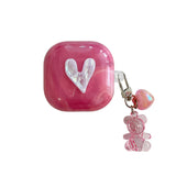 Qfdian  Rose Red Marble Pattern 3D Love Heart Cute Bear Pendant Earphone Accessories Case For Galaxy Buds Pro 2 Live Protection Cover