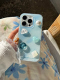 Qfdian 3D Diamand Pearl Phone Case For Iphone 16Pro 15ProMax 13 14 15 16 Pro Max 16ProMax 13ProMax Cover Fundas