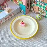 Qfdian  6.2 Inch Ceramic Plate Round Korean Style Ins Household Food Container Fruit Salad Dessert Breakfast Plates Kitchen Dishes Gifts