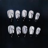 Qfdian Handmade Glitter Wings Fake Nails Press On Nails Cat Eye Almond Nail Reusable Adhesive False Nails Cool Design Finger Tips Kit