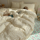 Qfdian  Ins Bedding Set Princess Floral Lace Simple 4pcs Bedding for Girls Woman Quilt Cover Sheet And Pillowcase Spring Home Textiles