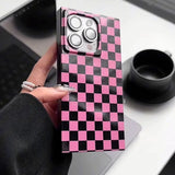 Qfdian Fashion Pink Black Plaid Shockproof Back Cover Case For iPhone 15 Pro Max 16 13 14