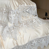 Qfdian Romantic Lace Princess Wedding Bedding Set 1000TC Lyocell Cotton Soft Silky Duvet Cover Bed Sheet/Fitted Sheet Pillowcases 4Pcs