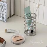 Qfdian Stainless Steel Toothbrush Holder Metal Bathroom Accessories Tool for Toothpaste Makeup Brush Storage Rack Home Decoration