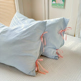Qfdian  Double Sided Stripes Bow Pillow Cases 48x74cm Soft Comfortable Covers Cotton Pillow Cover Pillow Sham Beds Home Decoration gifts
