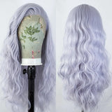 Qfdian Silver Grey Wig Long Wavy Synthetic Lace Front Wig Water Wave Natural Curly Gray Colored Hair 13X4 Frontal Wigs for Women