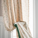 Qfdian Boho Curtains Floral Semi-Blackout Windows Curtains with Tassels Cotton Linen Curtains Panels for Bedroom Living Room, 1 Panel