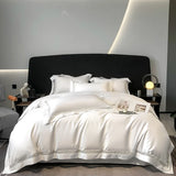 Qfdian 4Pcs Luxury 1000TC Egyptian Cotton White Hotel Style Bedding Set Hollow Wide Edge Duvet Cover Bed Sheet Fitted Sheet Pillowcases