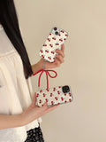 Qfdian Red cherry water-ripple bowknot chain spring funda for iphone 15pro 13 11 15 12promax 14pro 13pro 12 pro max ins phone case