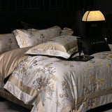 Qfdian Premium 1000TC Egyptian Cotton Yarn-dyed Jacquard Luxury Bedding Set Duvet Cover Flat/Fitted Bed Sheet Pillowcases 4Pcs