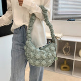 Qfdian Y2k Aesthetic Pleated Office Lady Crossbody Bags All Match Ins Bubble Quilted Cloud Bag Fashion Women Casual Shoulder Handbags