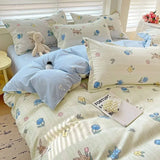 Qfdian  ‌100% pure thickened skin friendly cotton four piece set double bed single bed diagonal cartoon duvet set dormitory