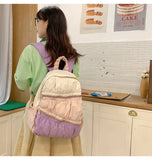 Qfdian Contrast Color Patchwork Pleated Backpacks College Casual Travel Bags for Women Y2k Aesthetic All Match Trendy Simple Schoolbags