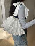 Qfdian  Ruffles Shoulder Bag Drawstring Bolsos De Mujer Japan Korean Sweet Sac Femme New Canvas Bags for Woman Student Bolso