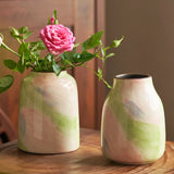 Qfdian  Hand Drawn Oil Painting Ceramic Vase Glazed Hydroponic Vase with Cracks American Country Style Home Interior Decoration Gift