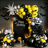 Qfdian  142-Piece Balloon Arch Set, Including Black, Yellow, Gray, Silver Latex Balloons and Black and Silver Foil Balloons, Party Backdrop Banners Available in Various Sizes (Note: Balloons and Backdrop Cloth Need to Be Purc
