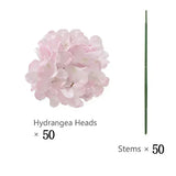 Qfdian 50 PCS Artificial Hydrangea Flowers Silk Hydrangea Heads for Wedding