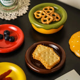 Qfdian  Hamburger-Shaped Ceramic Sauce Dish Creative Multi-Purpose Snack Stackable Plate Afternoon Tea Birthday Gift Food-grade Glaze