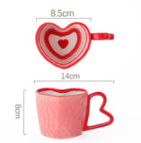 Qfdian  300ml Heart Shape Ceramic Mugs Creative Oatmeal Breakfast Mug Drinkware Set Kitchen with Heart Shape Handle Lovely Festival Gift