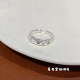 Qfdian Kpop Gothic Y2K Pink Crystal Heart Star Cute Cartoon Cat Metal Open Rings For Women 2025 Trendy Aesthetic Jewelry Accessories