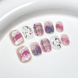 Qfdian  10pcs 3D Fresh Fruit Stick on Nails Cute Cartoon Press on Nails Stickers Summer Sweet Short Square Wearable Handmade Fake Nails