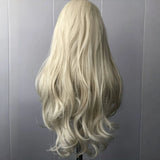 Qfdian Platinum Blonde Wig Long Curly Wavy Synthetic Lace Front Wig Natural Wave Colored Hair 13X4 Lace Frontal Wigs for Women Party