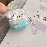 Qfdian Korea lovely transparent gradient goldfish koi soft earphone case for airpods 4 pro 2 3nd protection cover coque cute pendant