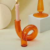 Qfdian Nordic Orange Glass Taper Candle Holder Creative Home Decor Wedding Party Dinner Candlelight Decoration Living Room Candlestick