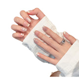 Qfdian 10Pcs Cream Puff Cute Dot French Handmade False Nails Press On Nails Wearable Fake Nails Short Ballet With Small Love Decor