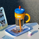Qfdian  1100ML Large Capacity Plastic Straw Cup Summer Simple Office Ice Cup Water Bottle With Handle Portable Leak-proof Water Cup