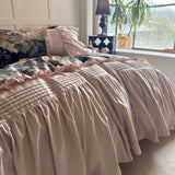 Qfdian Vintage Rose Oil Painting Style Ruffles Egyptian Cotton Bedding Set Duvet Cover Bed Sheet/Bed Skirt/Fitted Sheet Pillowcase 4Pcs