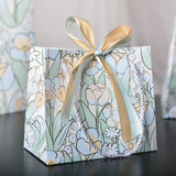 Qfdian  6Pcs Pastel Tulip Print Portable Paper Gift Bag with Ribbon for Festival Weddings Souvenir Teachers' Day Cloth Store Packing Bag