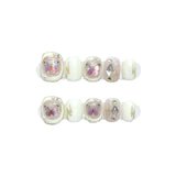 Qfdian 10Pcs Handmade Press on Nails Full Cover Cat Eye Pearls Design French Ballerina False Nails Wearable Manicure Nail Tips Art