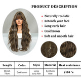 Qfdian  Long Curly Light Brown Wig For Women Daily Use High Density Layered Middle Part Hair Wigs Synthetic Wig With Fluffy Wig