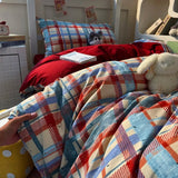 Qfdian  3pcs RED PLAID Duvet Cover Set (1*Duvet Cover + 2*Pillowcase, Without Core),soft fabricBedding Set