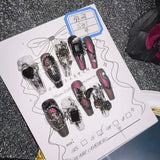 Qfdian 10Pcs High Quality Handmade Press on Nails Mihai Matte Darkening Niche Style Spicy Girl Nail Drill Decoration