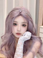 Qfdian 24Inch Grey Purple Color Synthetic Wigs Middle Part Medium Natural Wavy Hair For Women Daily Use Cosplay Party Heat Resistant